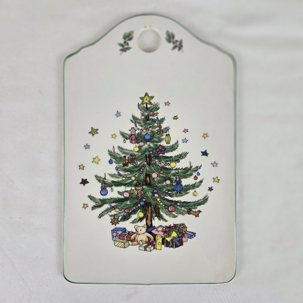 Nikko Happy Holidays Christmas Tree Cheese Tray/Cutting Board/Trivet  Porcelain